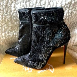 Louboutin Moulakate 100 Sequined Black Booties